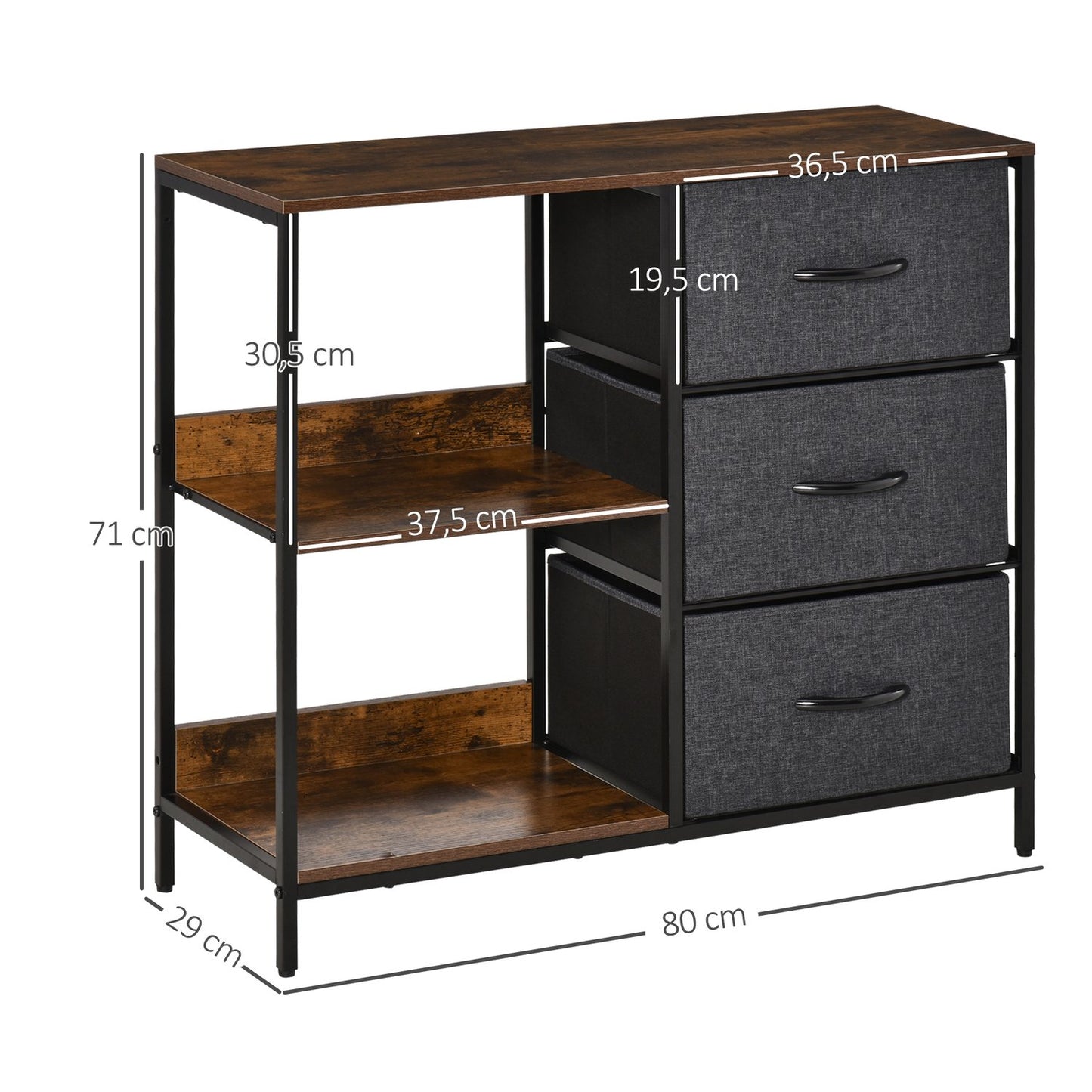 Fabric Drawer Storage Chest - 3 Drawers, Metal Frame, Brown