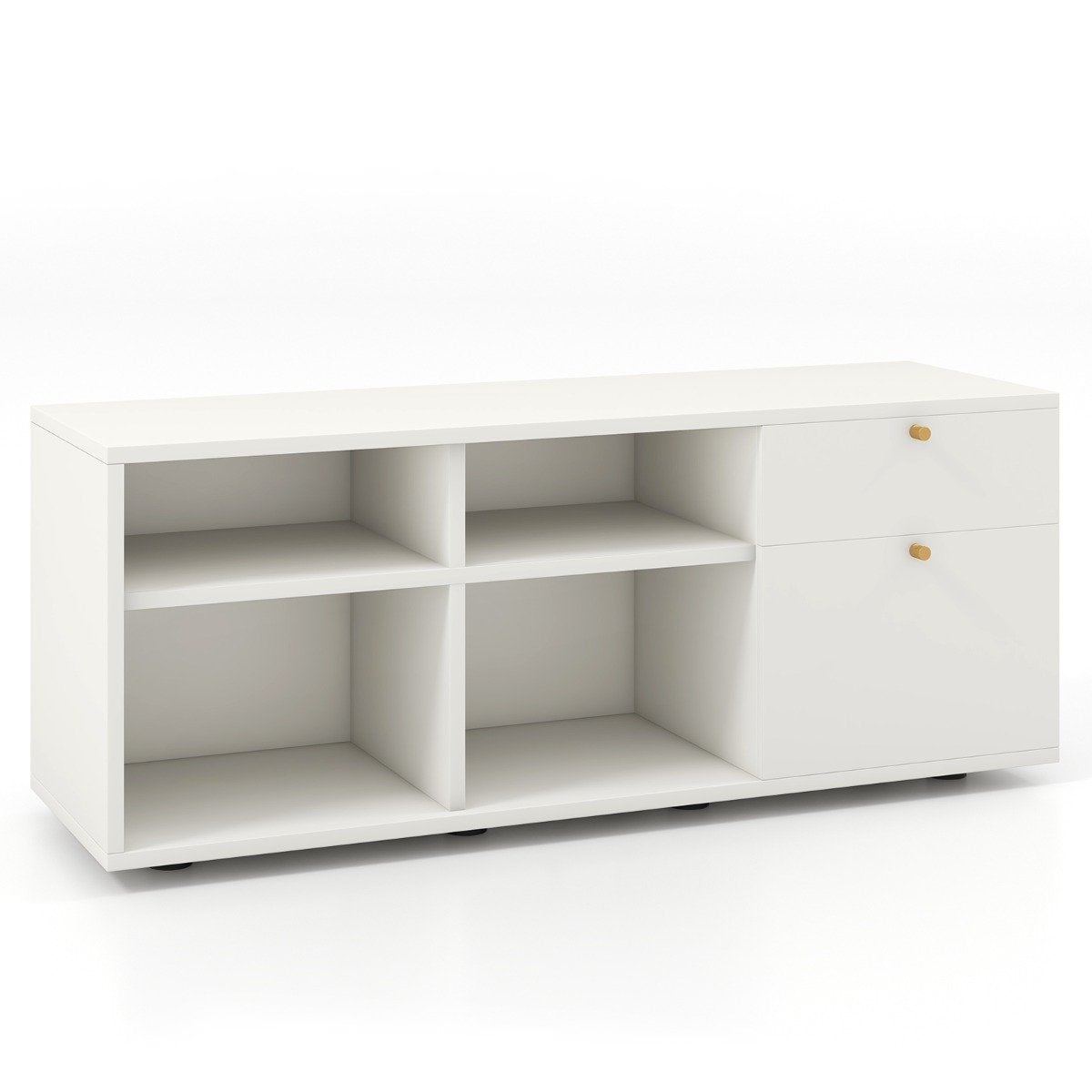 Chest of drawers with 2 drawers & 4 compartments & adjustable feet sideboard TV cabinet white