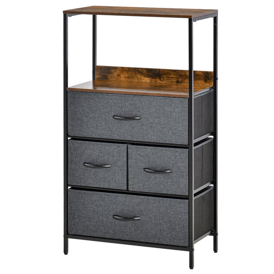 Chest of drawers with 4 drawers made of linen storage cabinet with shelf handles black