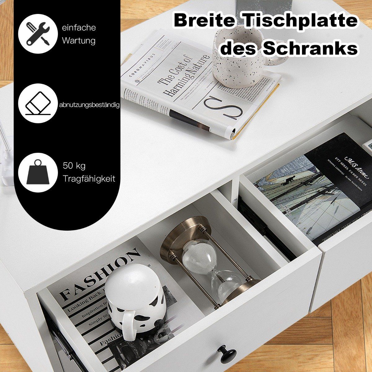 Chest of drawers with 4 drawers, sideboard made of wood, modern storage cabinet, white