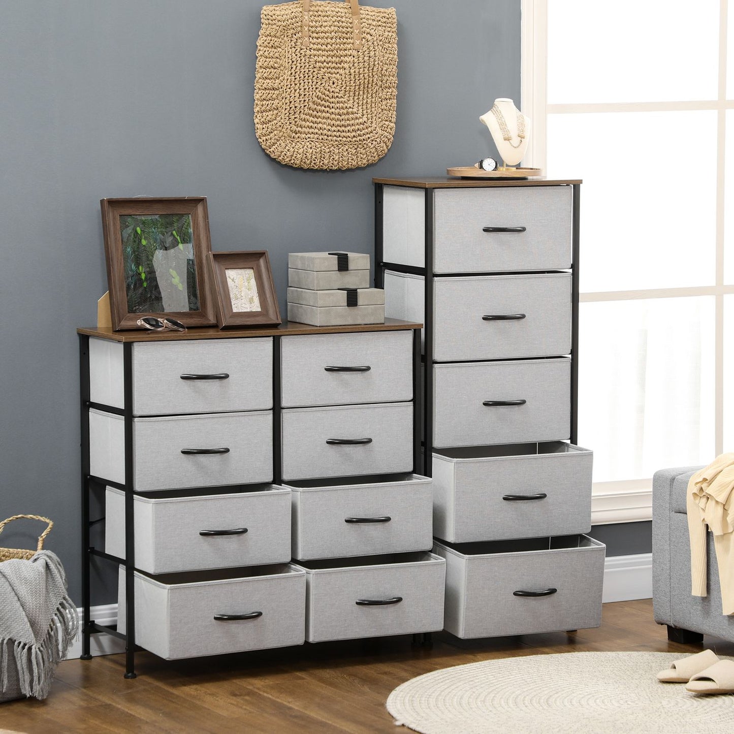 Fabric chest of drawers, modern storage unit with 5 drawers