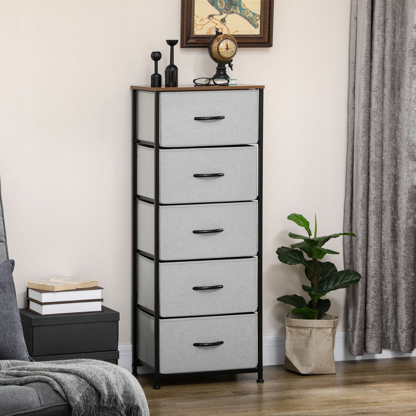 Fabric chest of drawers, modern storage unit with 5 drawers