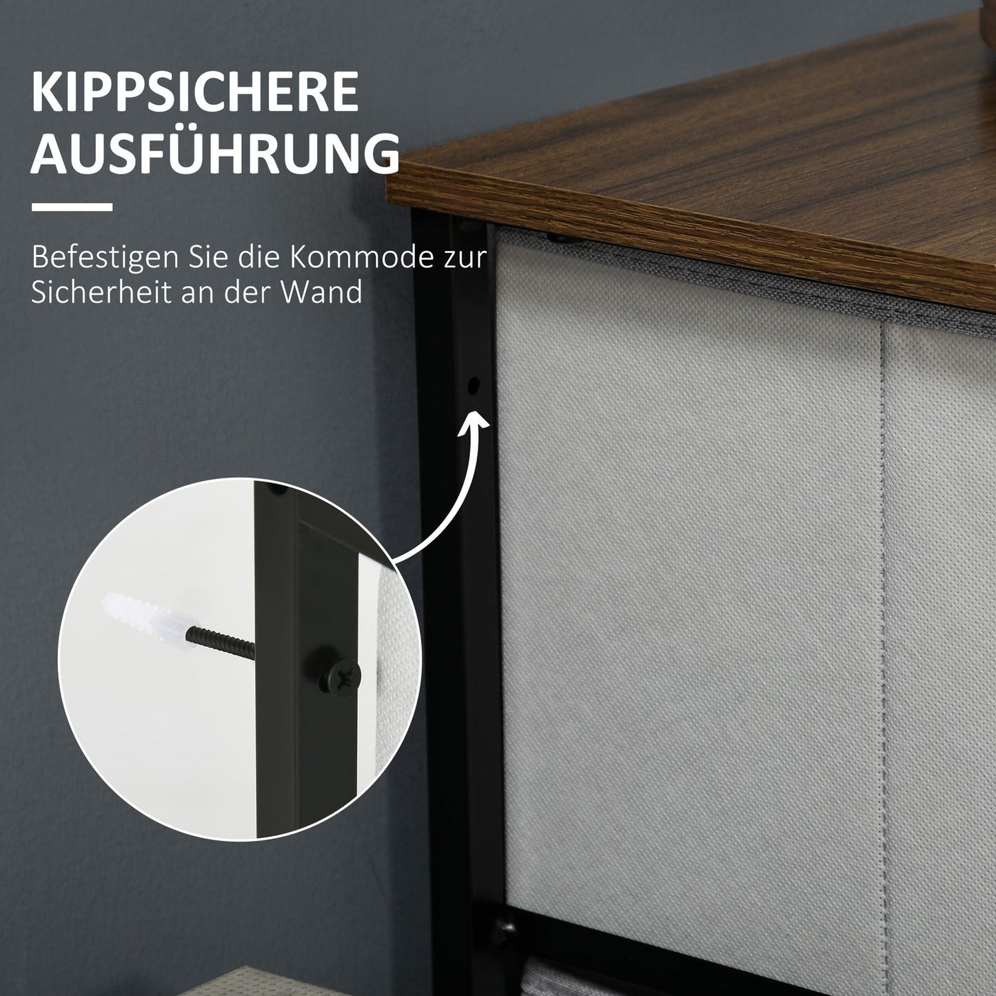 Fabric chest of drawers, modern storage unit with 5 drawers