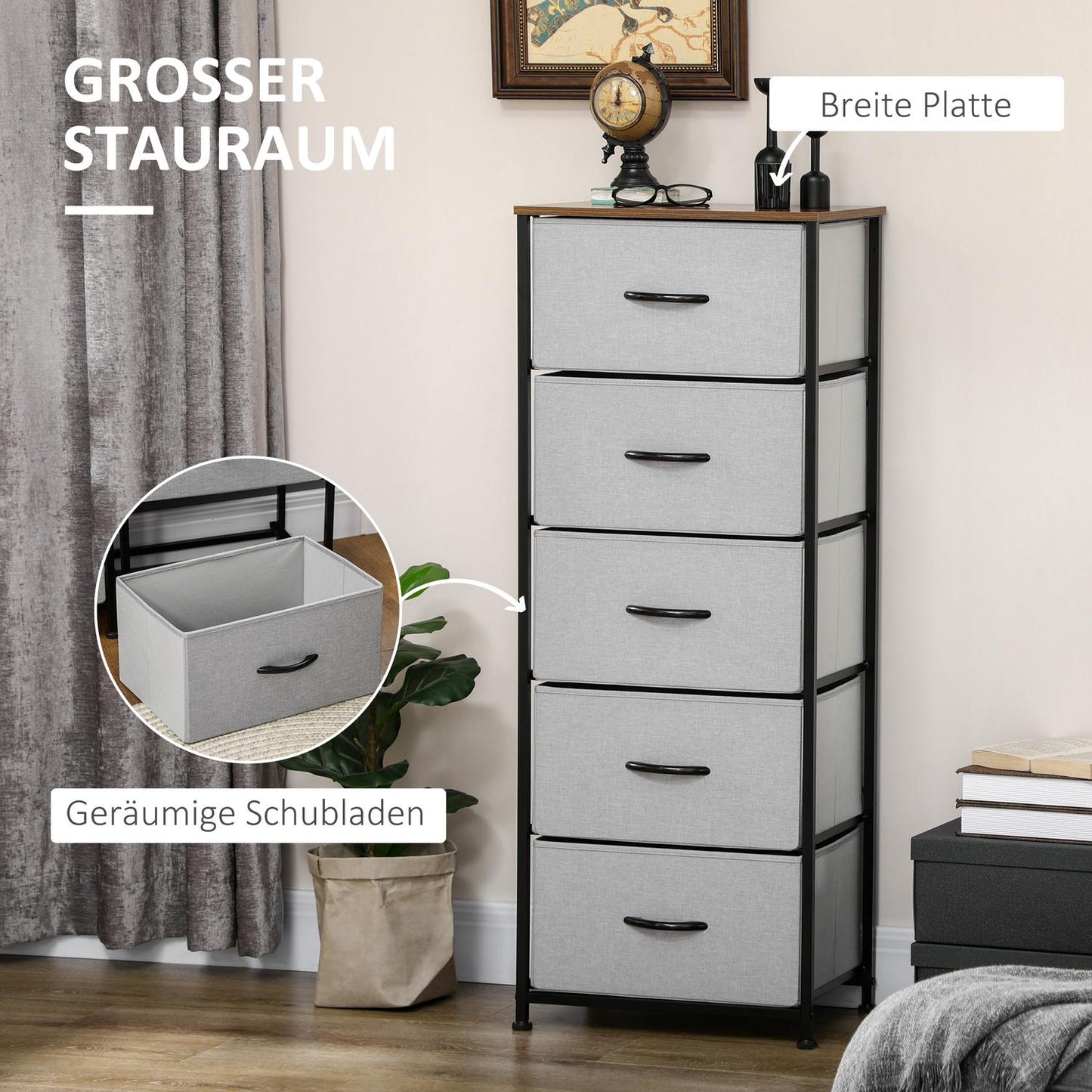 Fabric chest of drawers, modern storage unit with 5 drawers