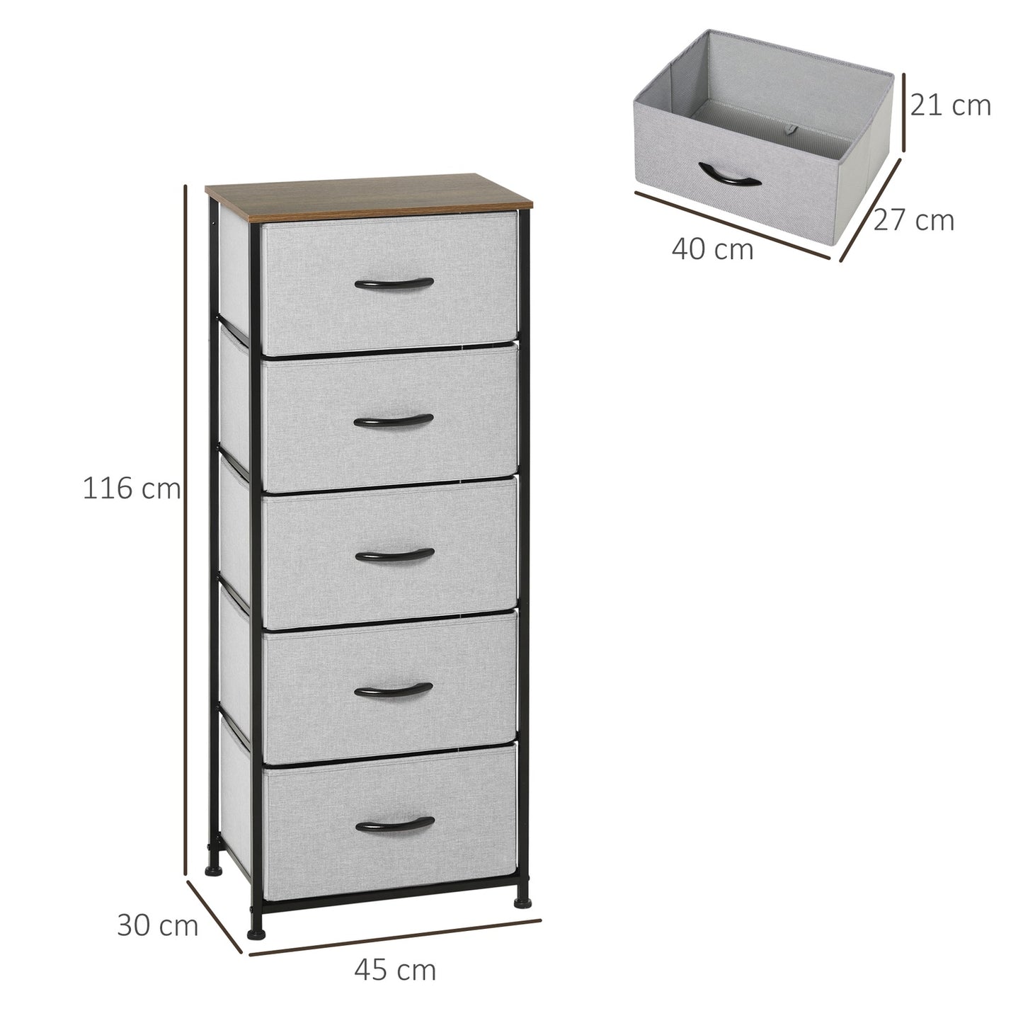 Fabric chest of drawers, modern storage unit with 5 drawers