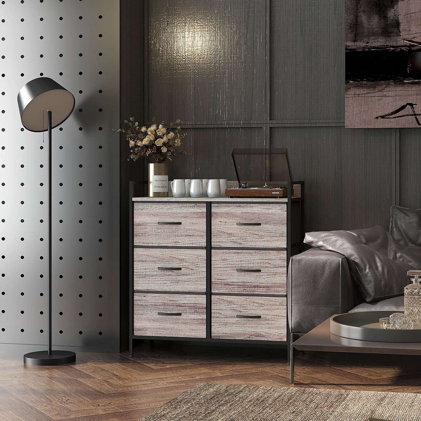 Fabric chest of drawers, storage cabinet with 6 drawers, gray