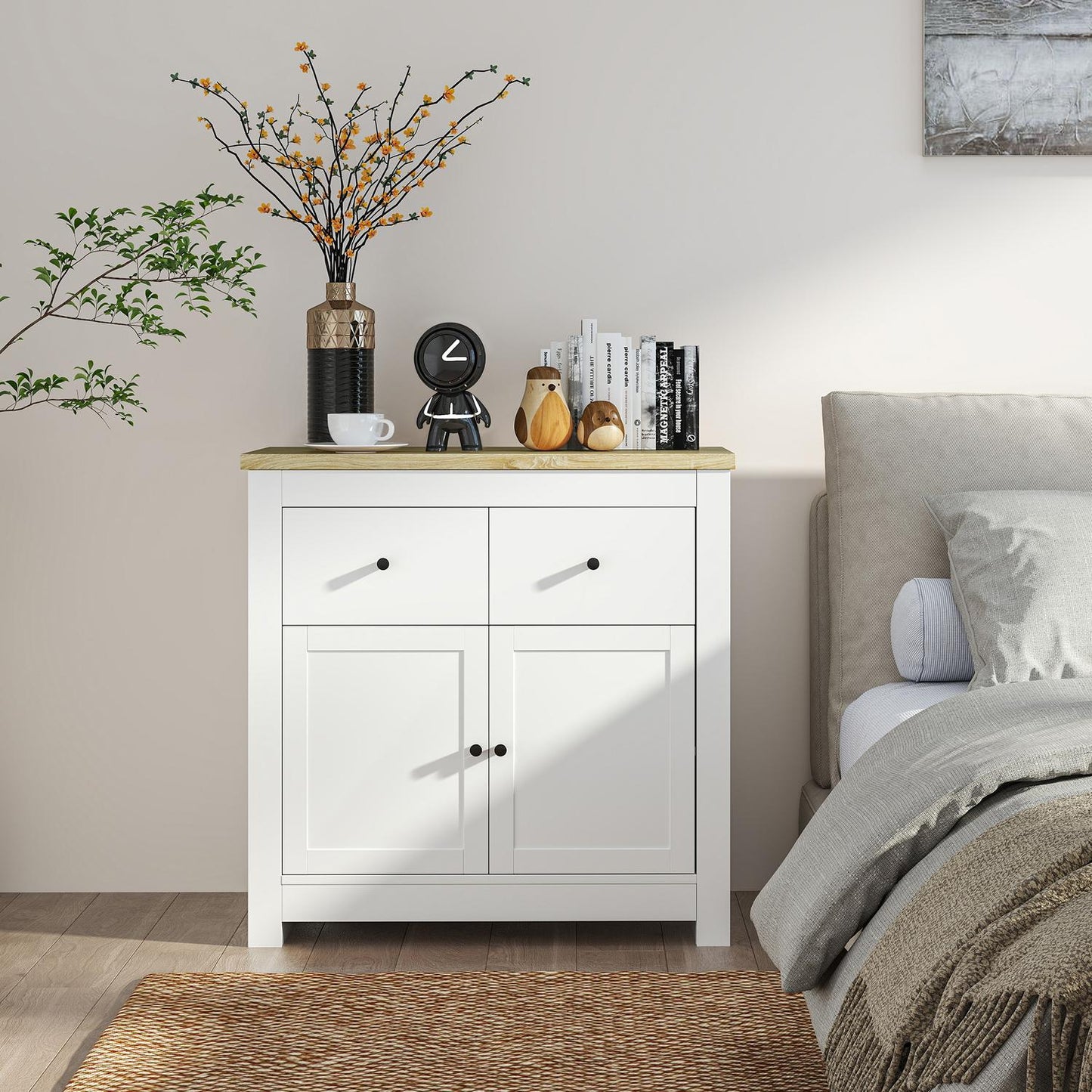 White Sideboard with Drawers and Adjustable Shelf