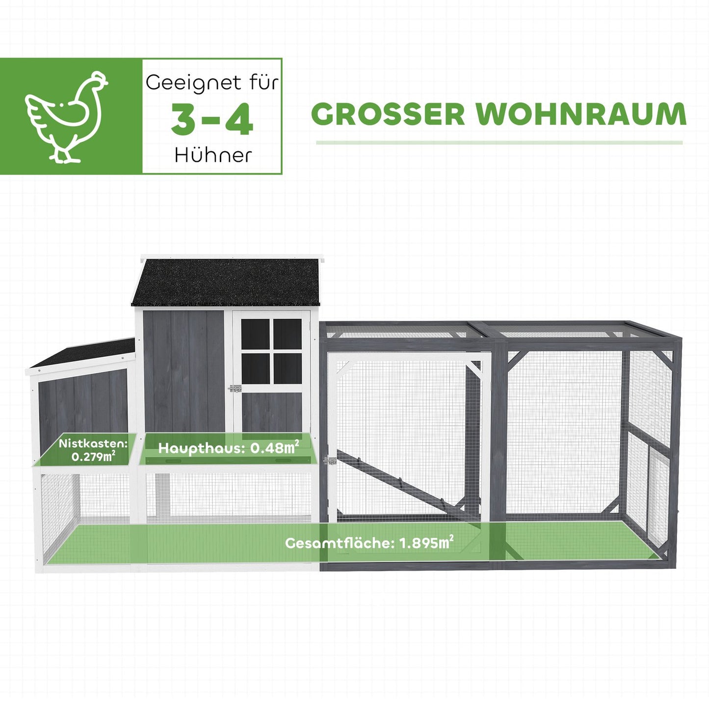 Wooden chicken house with nesting box, for 3-4 chickens