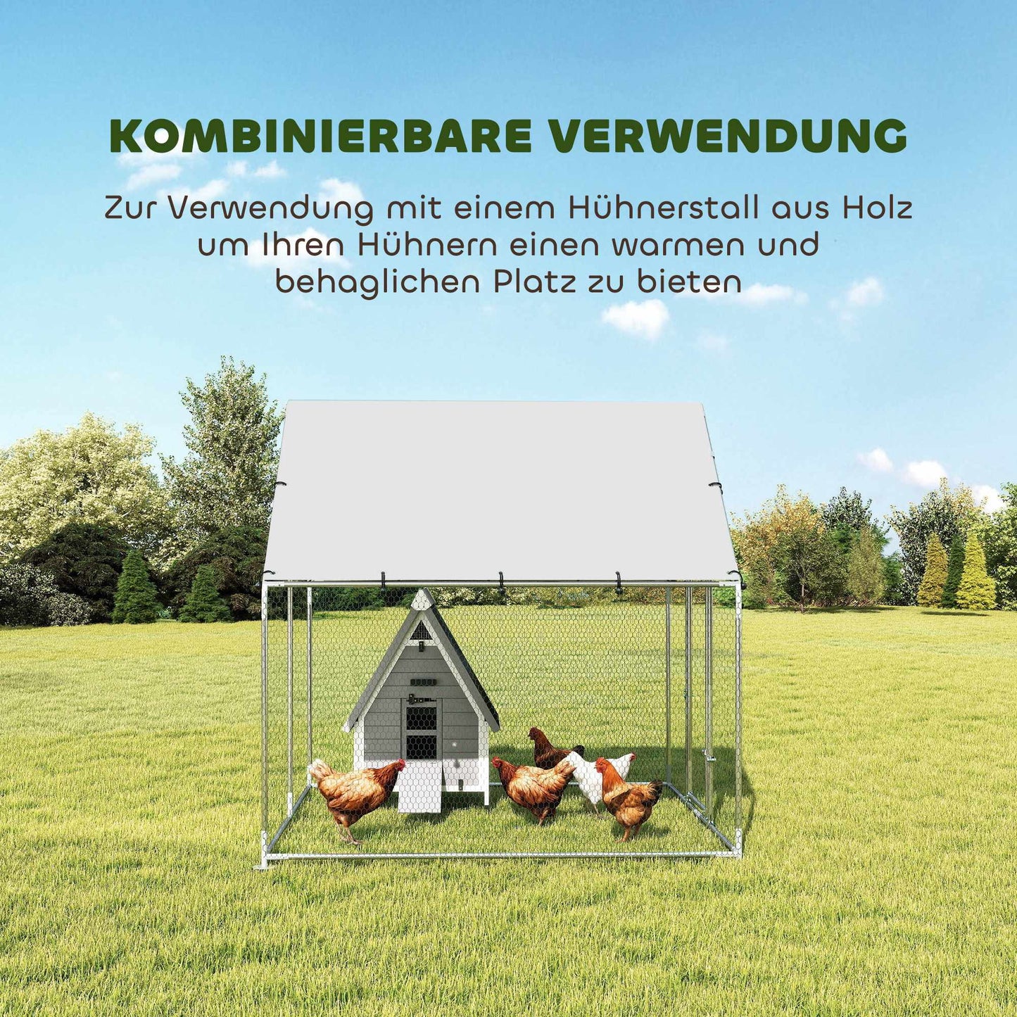 Chicken Coop, 4-6 Hens, Galvanized Steel, Weatherproof Roof