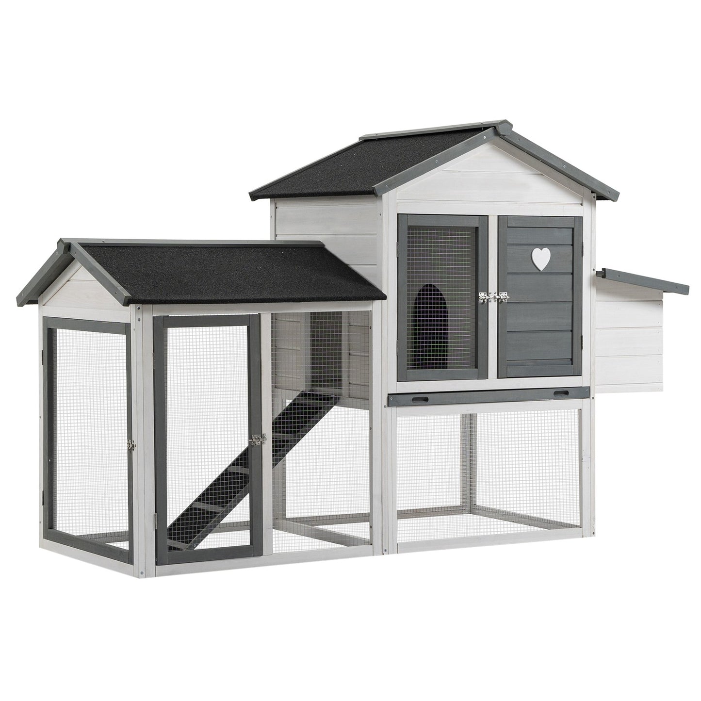 Winter-proof 2-level chicken house with nesting box and ramp