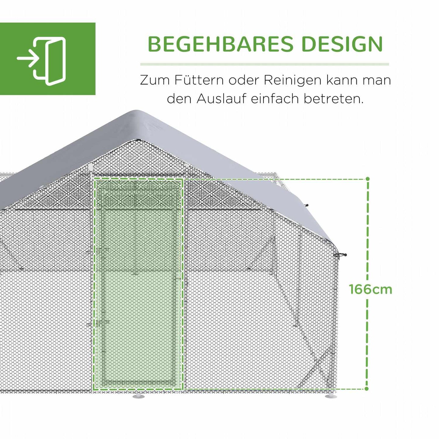 Free-range chicken house with sun protection, steel, 400x300x195 cm
