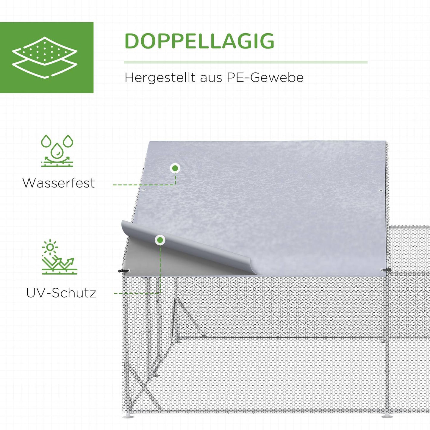 Free-range chicken house with sun protection, steel, 400x300x195 cm