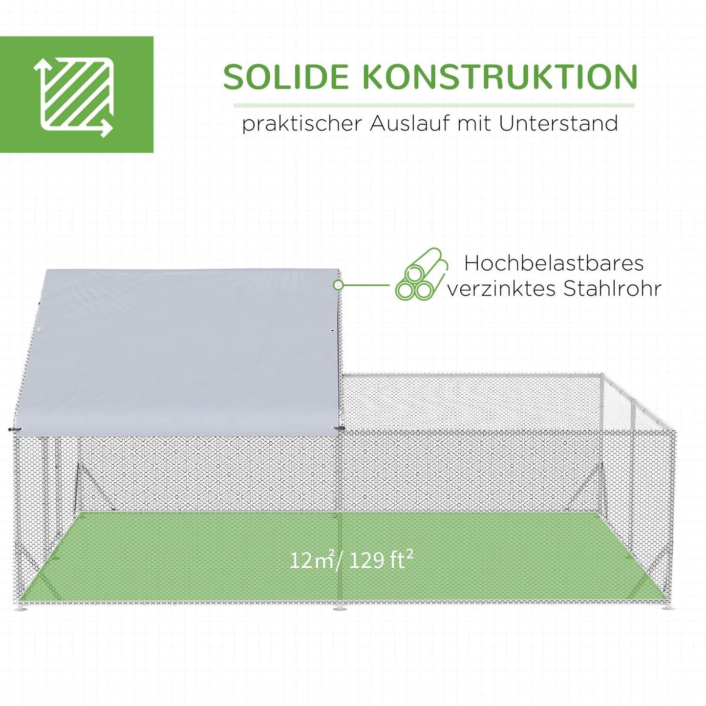 Free-range chicken house with sun protection, steel, 400x300x195 cm