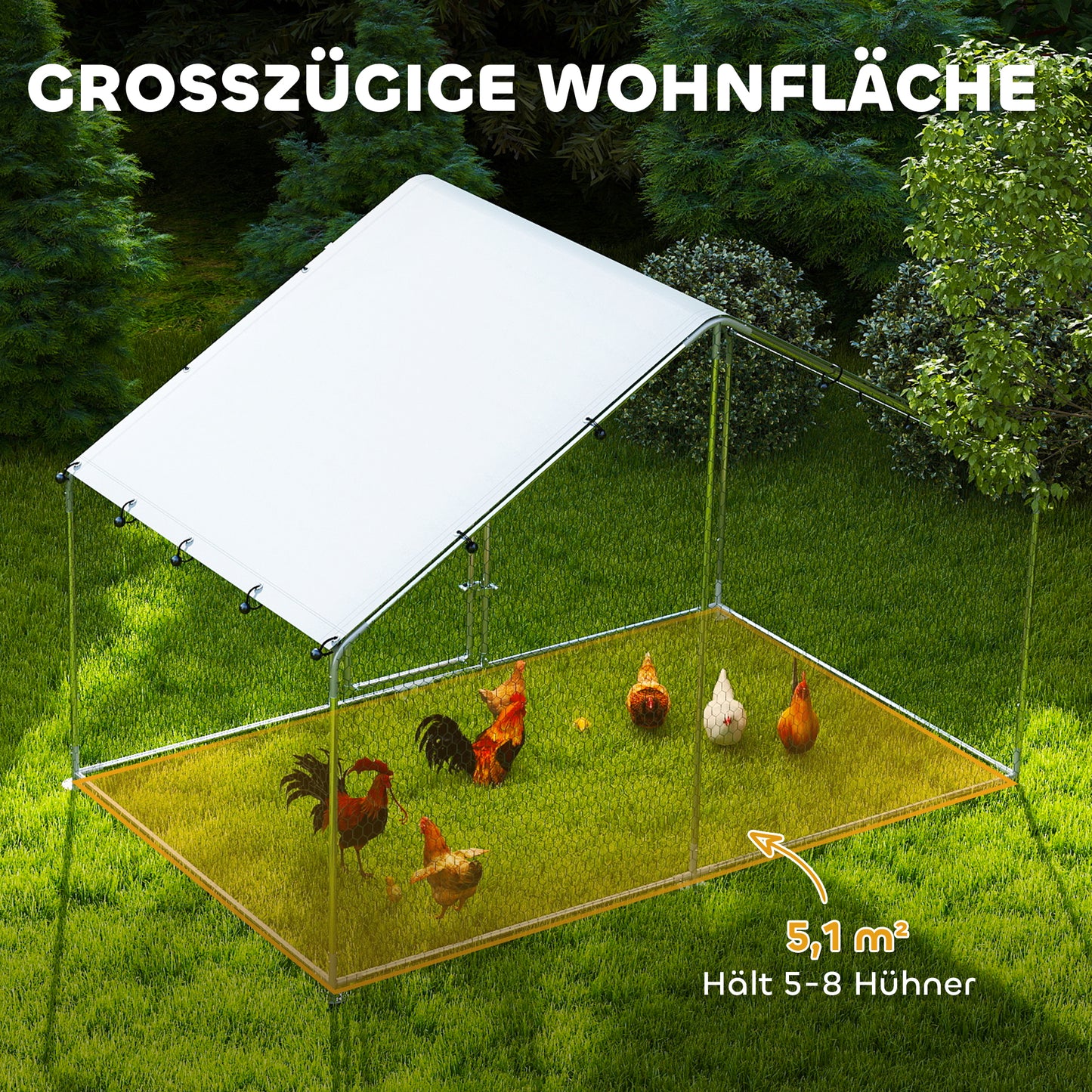 Chicken house in galvanized steel with waterproof roof, 3x1.7x1.9 m