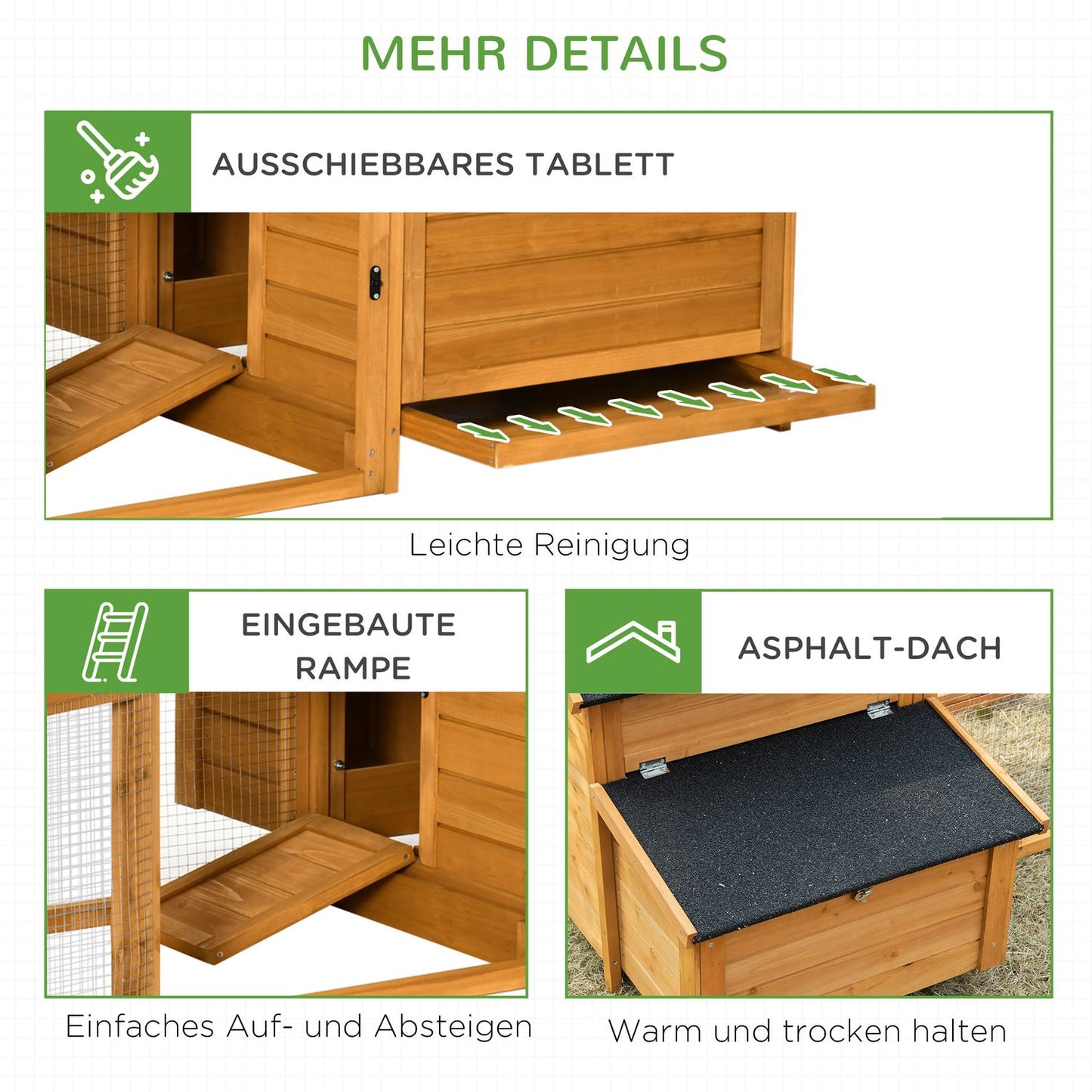 Chicken house, solid wood, 180x92x78cm with nesting box