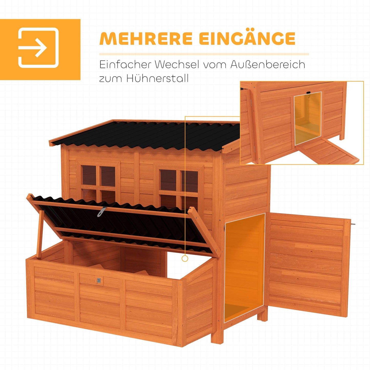 Chicken Coop with Nesting Box, Waterproof Roof, 4-6 Hens