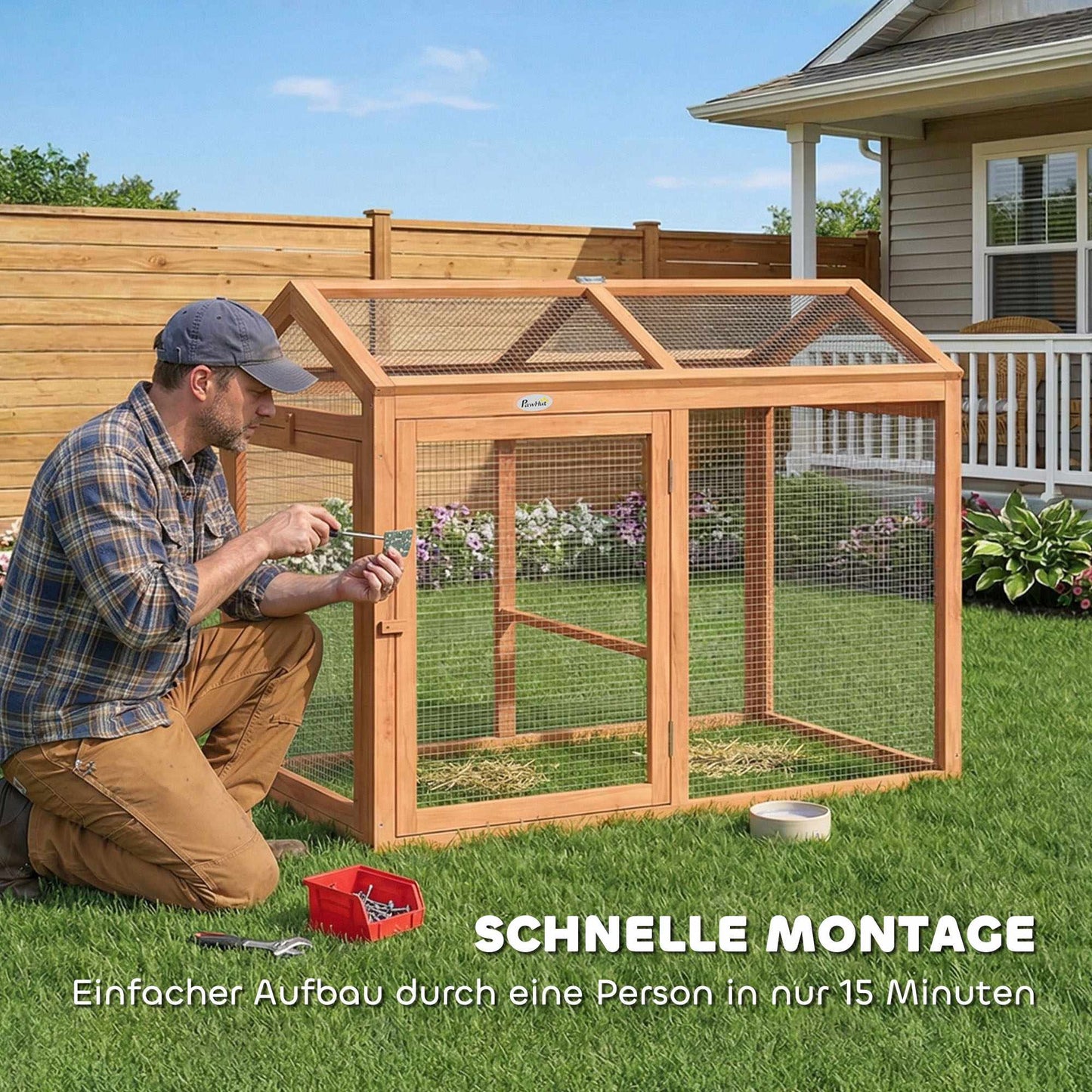 Chicken Coop with Perch, Double Doors, Wood & Metal, 104x70.5x84 cm