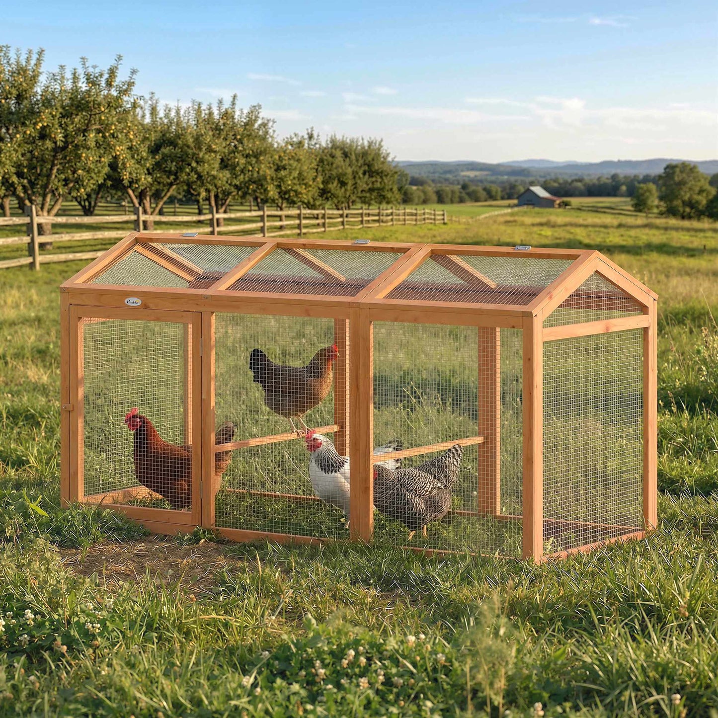 Chicken Coop with Perch, Double Doors, Wood & Metal, 156x70.5x84 cm