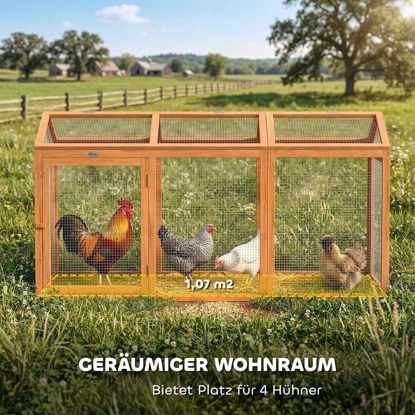 Chicken Coop with Perch, Double Doors, Wood & Metal, 156x70.5x84 cm