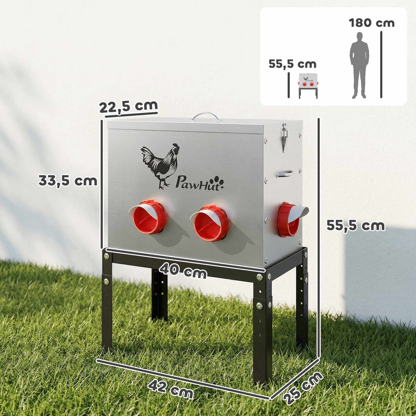 Chicken Feeder 18kg Capacity, Adjustable Legs, 6 Openings