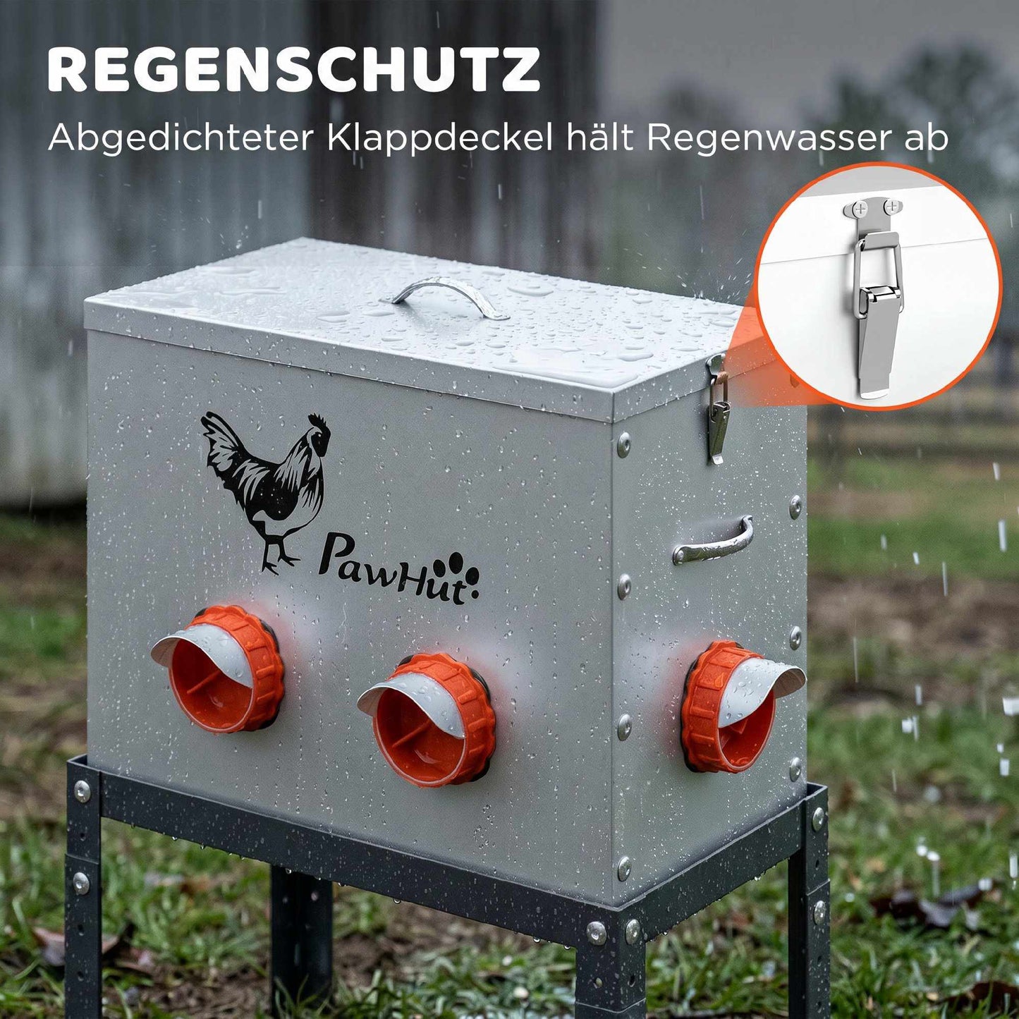 Chicken Feeder 18kg Capacity, Adjustable Legs, 6 Openings