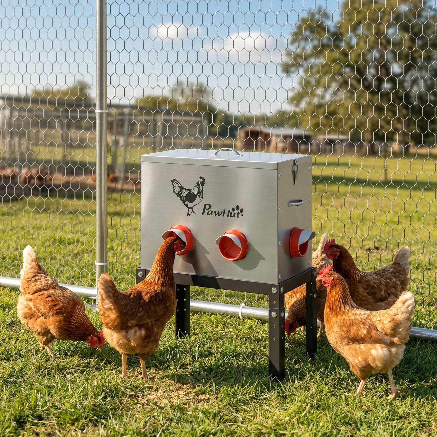 Chicken Feeder 18kg Capacity, Adjustable Legs, 6 Openings