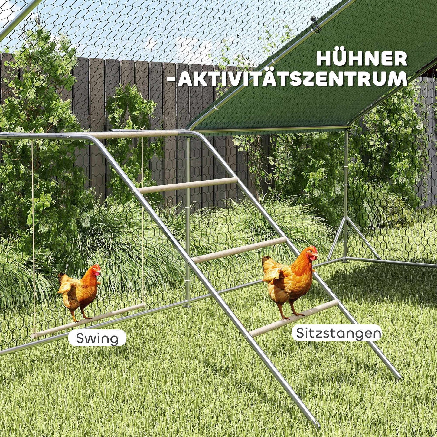 Chicken Playground with Adjustable Swing, 4 Perches, 82x150x110 cm