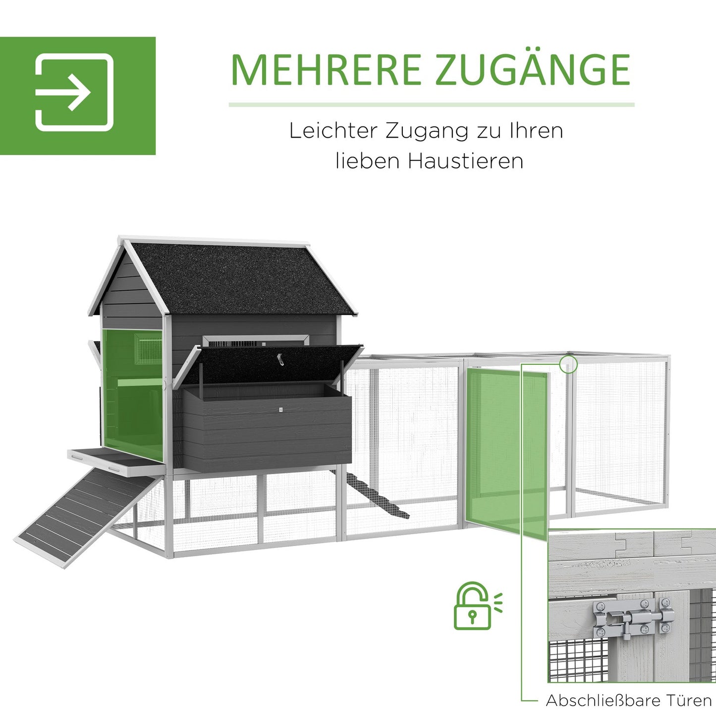Chicken house with nest box and run for 8–10 chickens