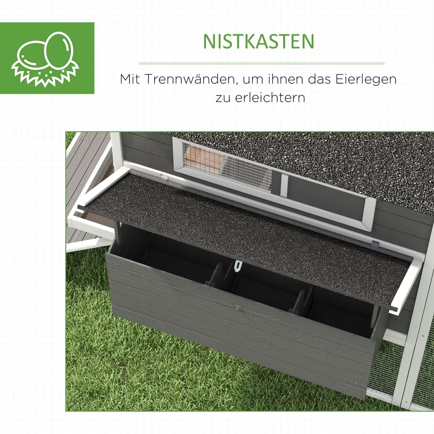 Chicken house with nest box and run for 8–10 chickens