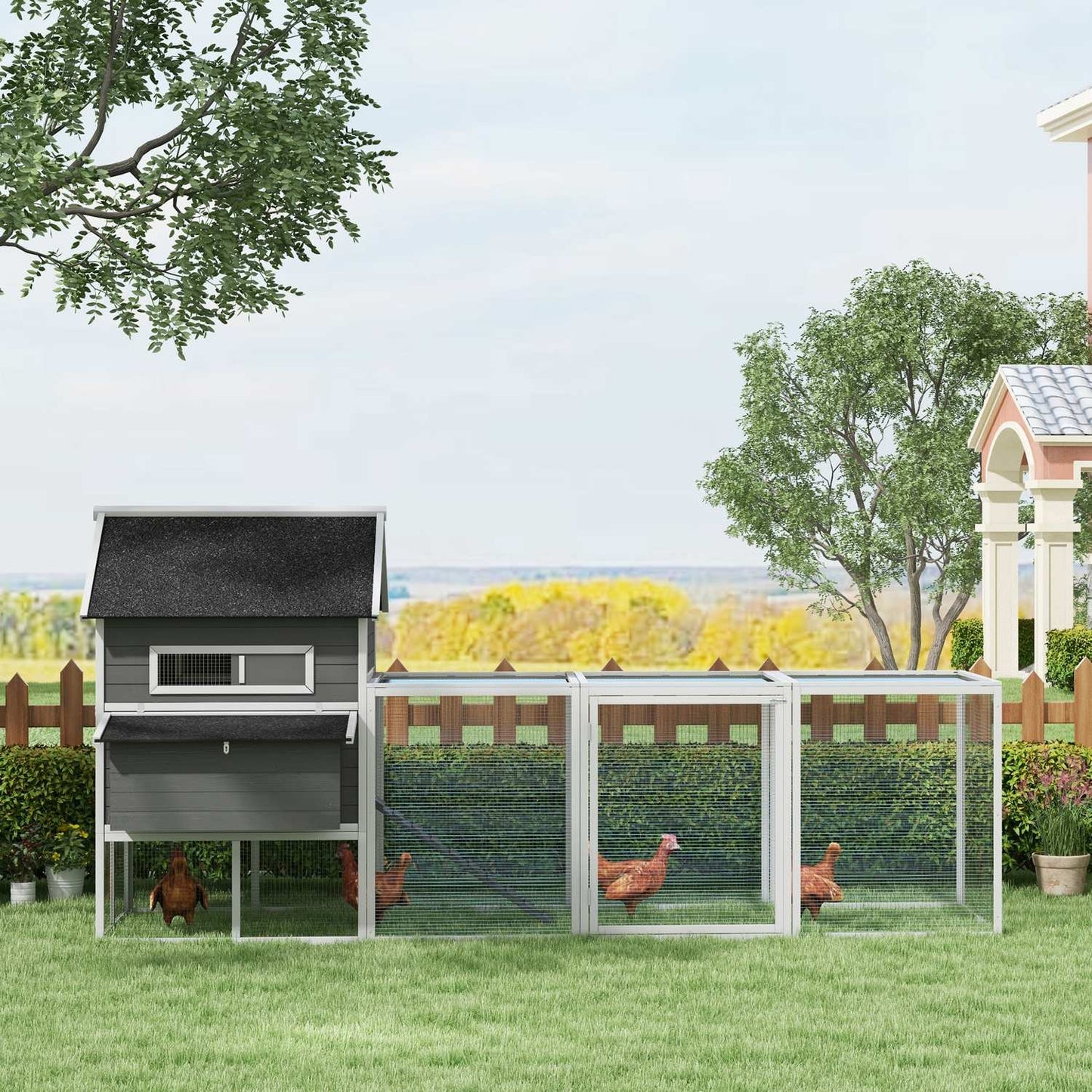 Chicken house with nest box and run for 8–10 chickens