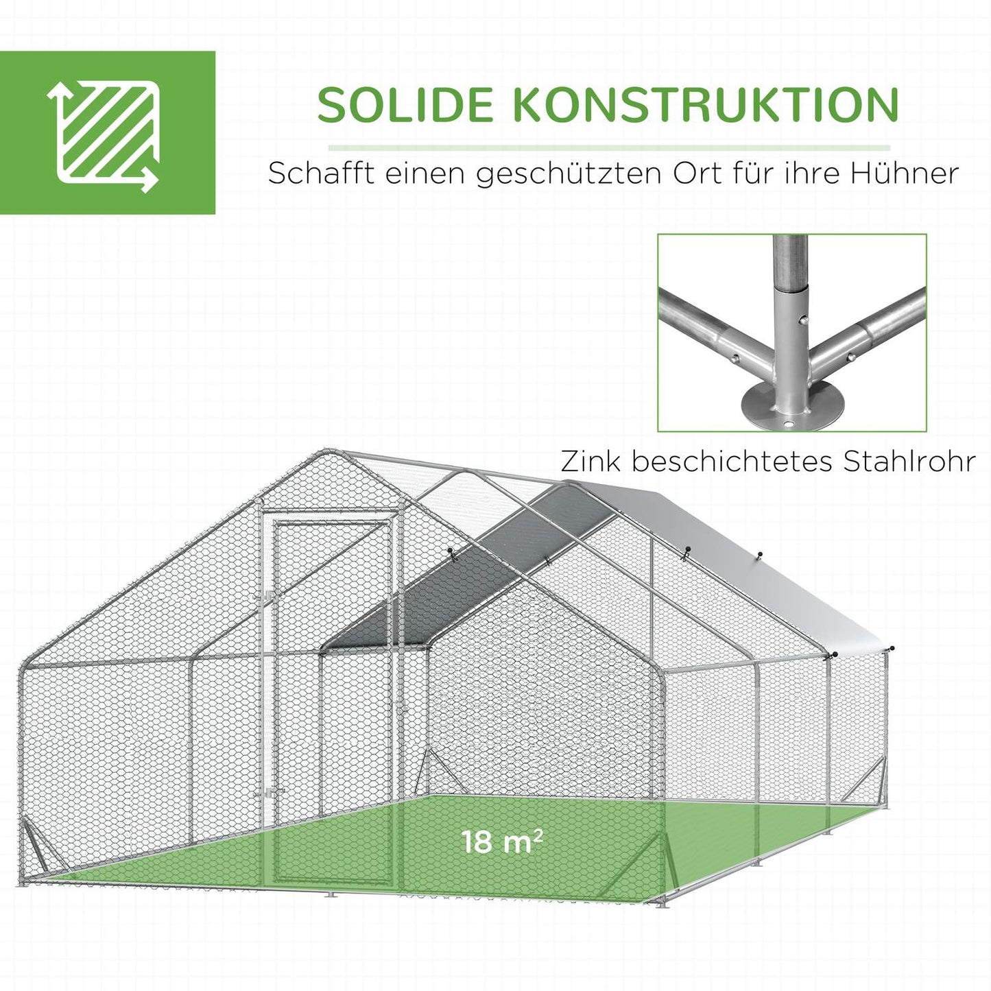 Outdoor XXL henhouse, 3x6x2m, holds 12-18 birds