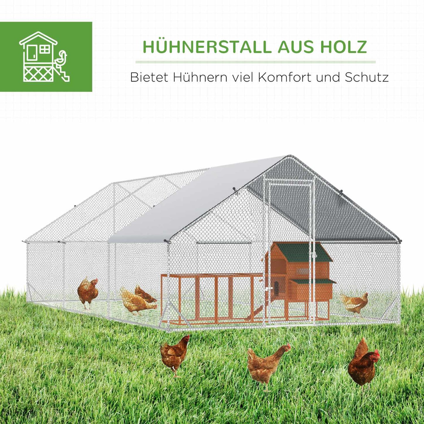 Outdoor XXL henhouse, 3x6x2m, holds 12-18 birds