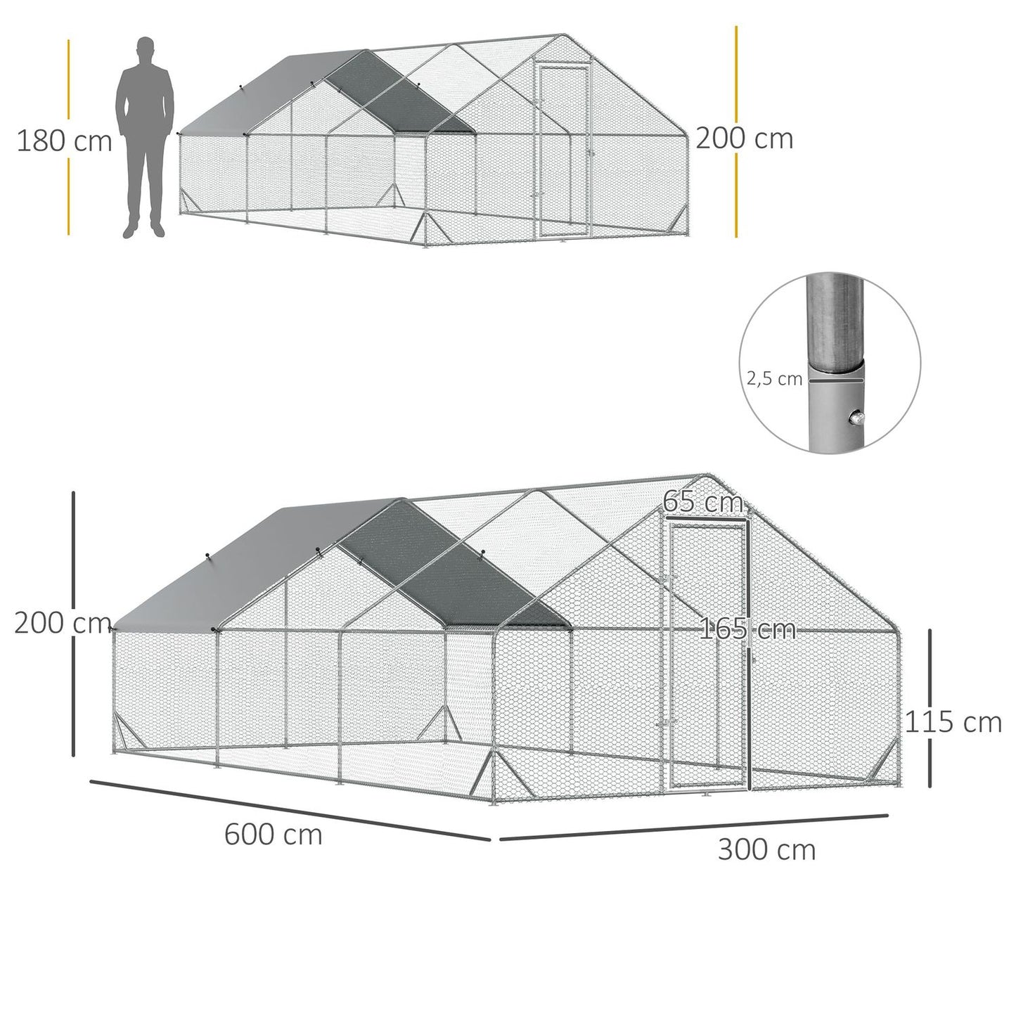 Outdoor XXL henhouse, 3x6x2m, holds 12-18 birds