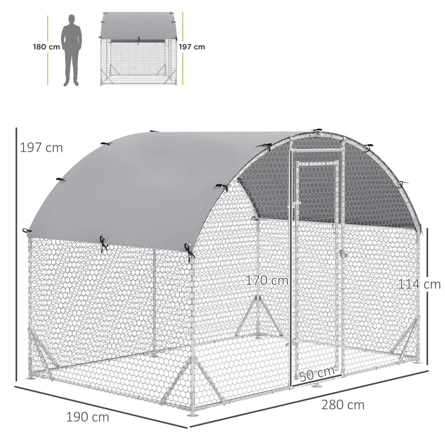 Steel chicken house with UV protection - 4-6 chickens, 280x190x197 cm