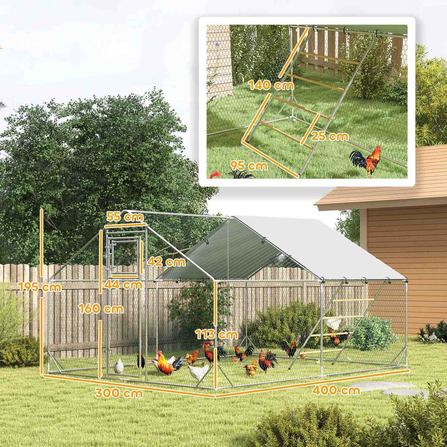 Chicken Coop steel enclosure, 300x200x195 cm, UV coating