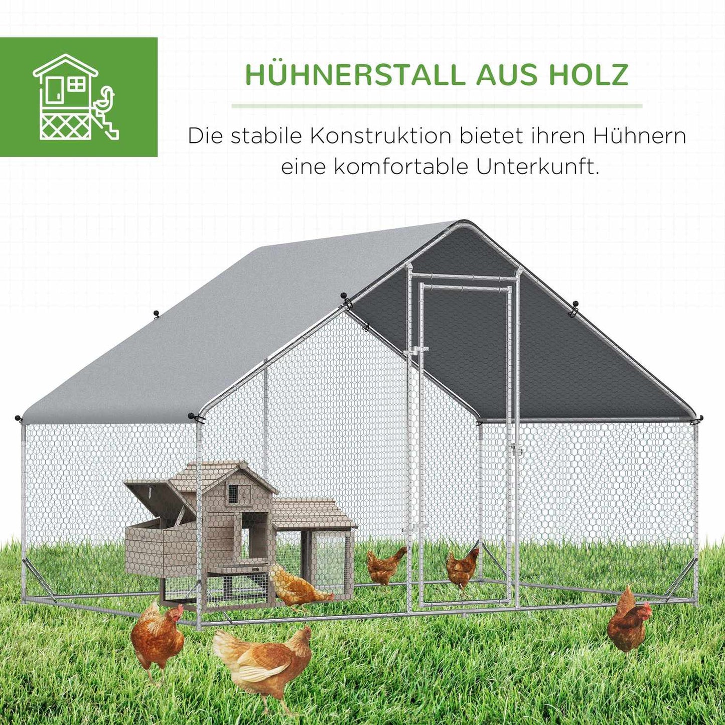 Steel chicken house with lid - 4-6 chickens, 300x200x200 cm