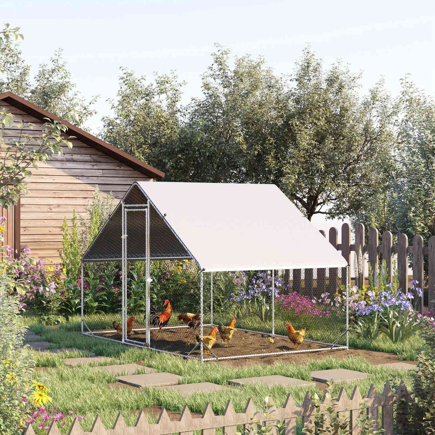 Steel chicken house with lid - 4-6 chickens, 300x200x200 cm