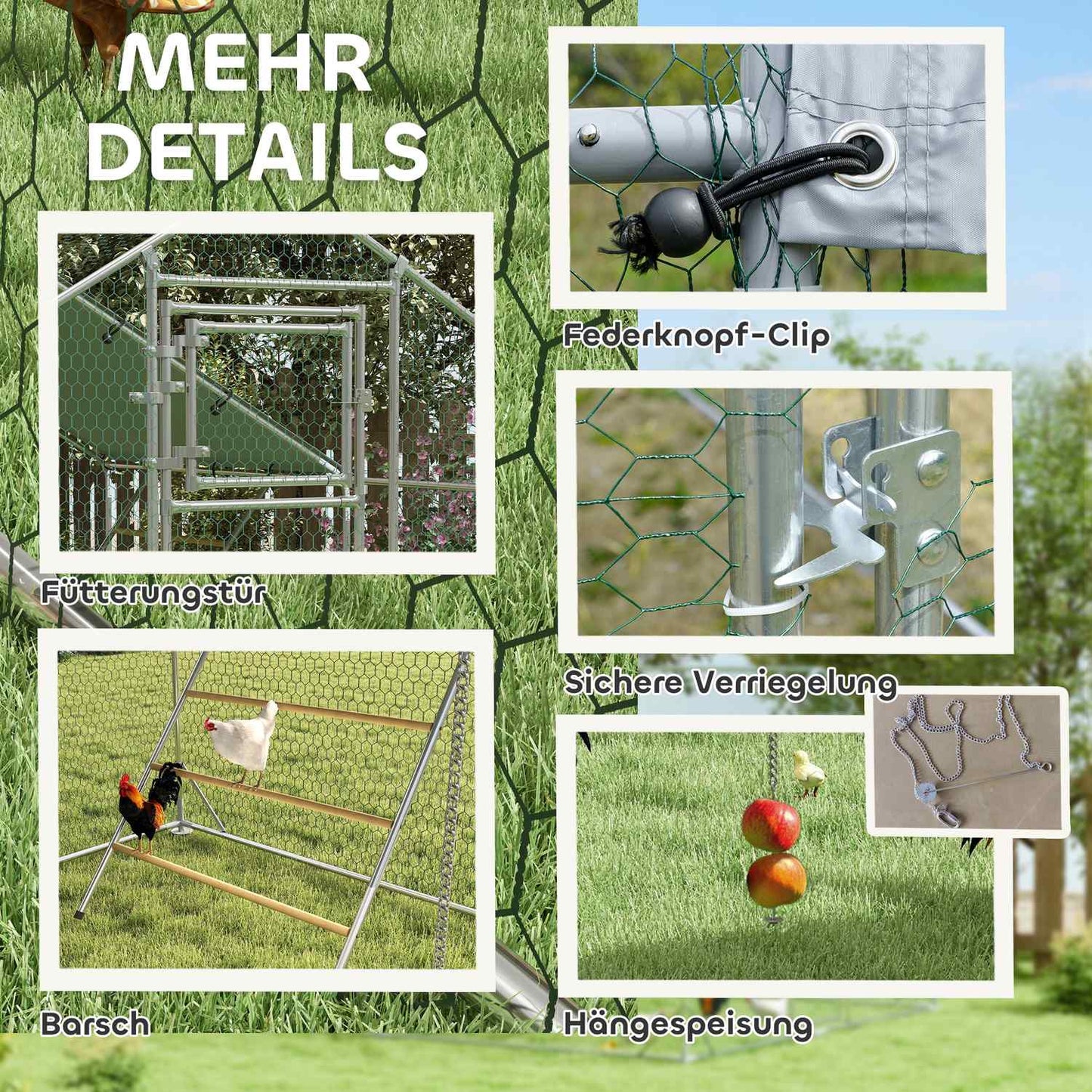 Steel chicken coop - UV protection, 300x400x195 cm, 12-18 chickens