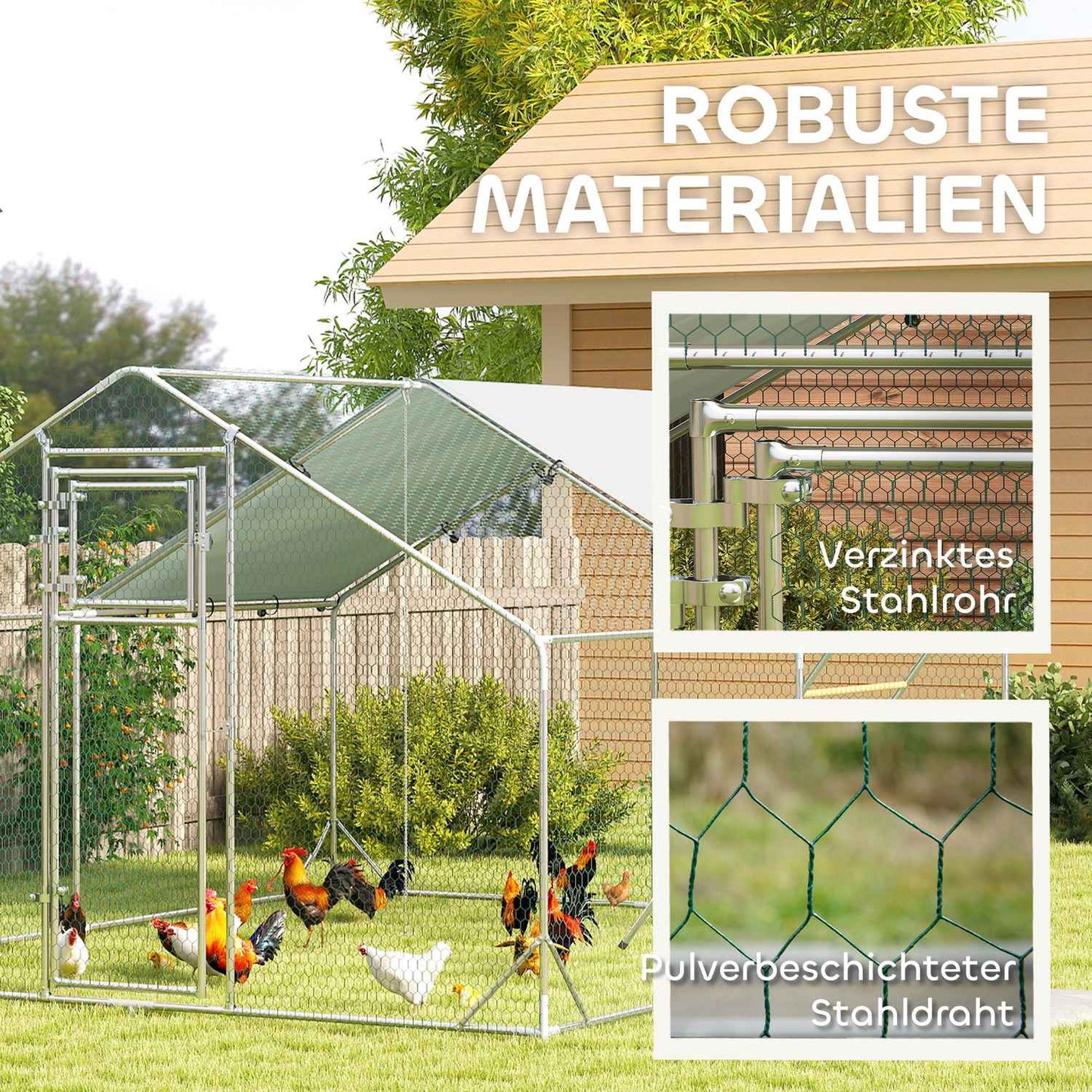Steel chicken coop - UV protection, 300x400x195 cm, 12-18 chickens