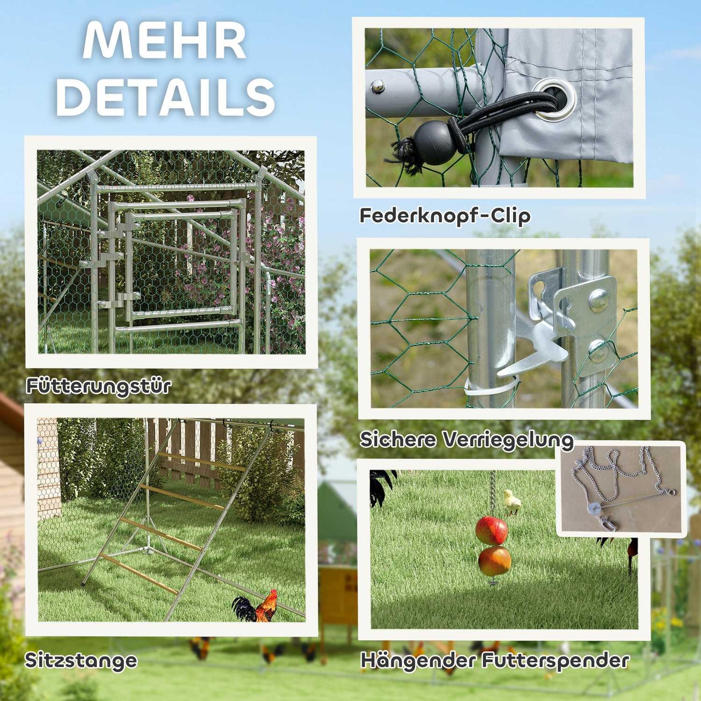 Chicken house in steel with UV protection, capacity 18-24