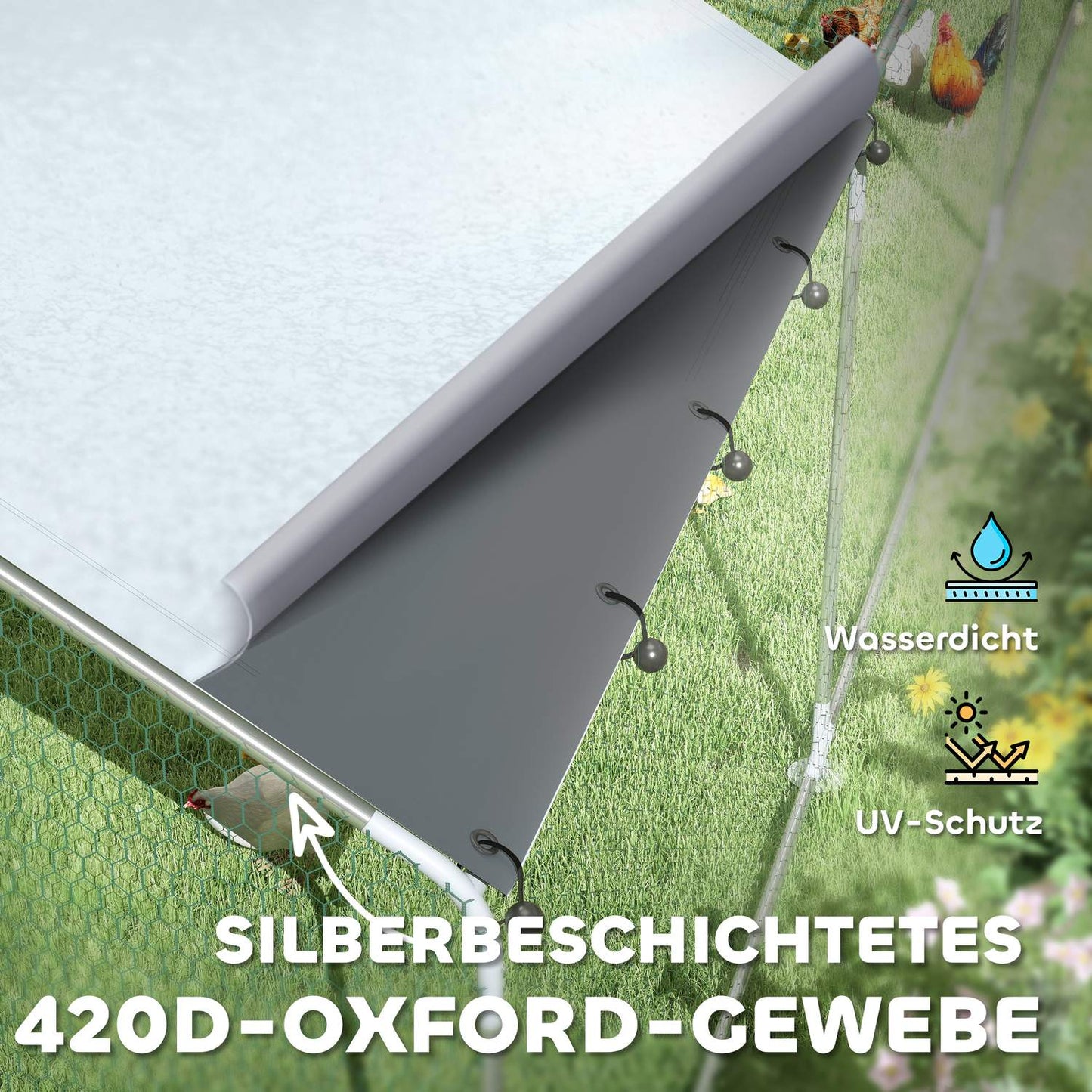 Large steel chicken house with UV protection and feeding door