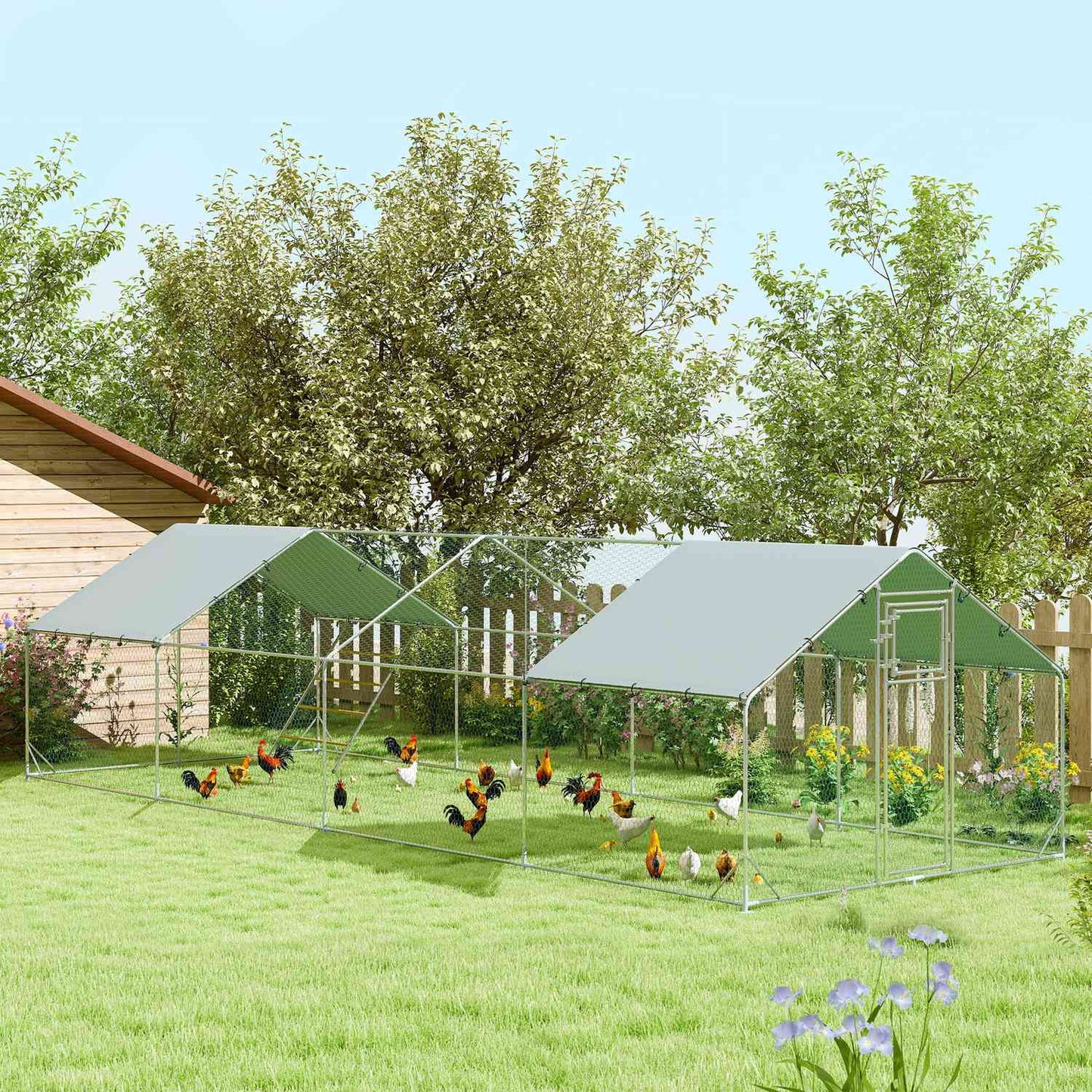 Large steel chicken house with UV protection and feeding door