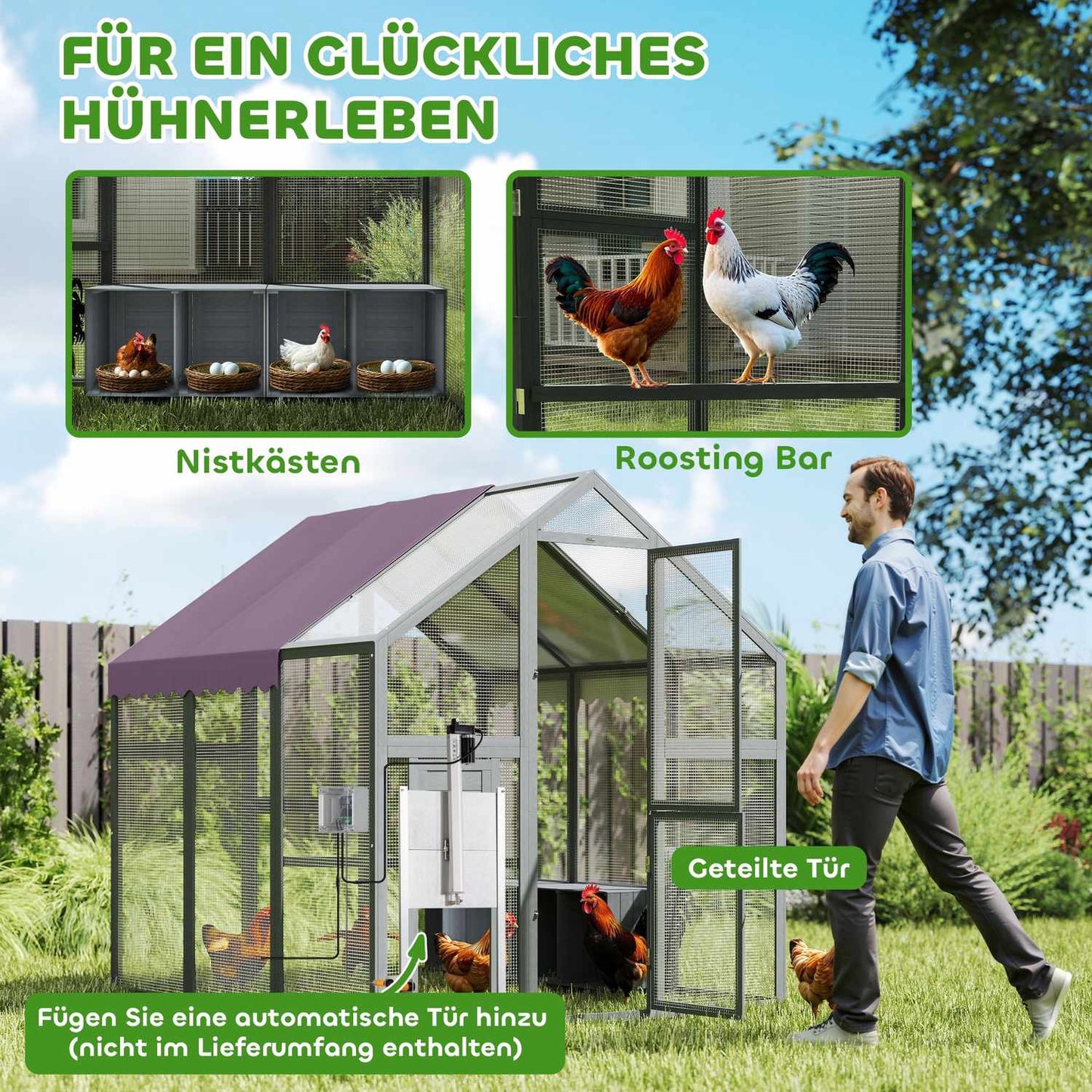 Large outdoor chicken house with waterproof roof, gray