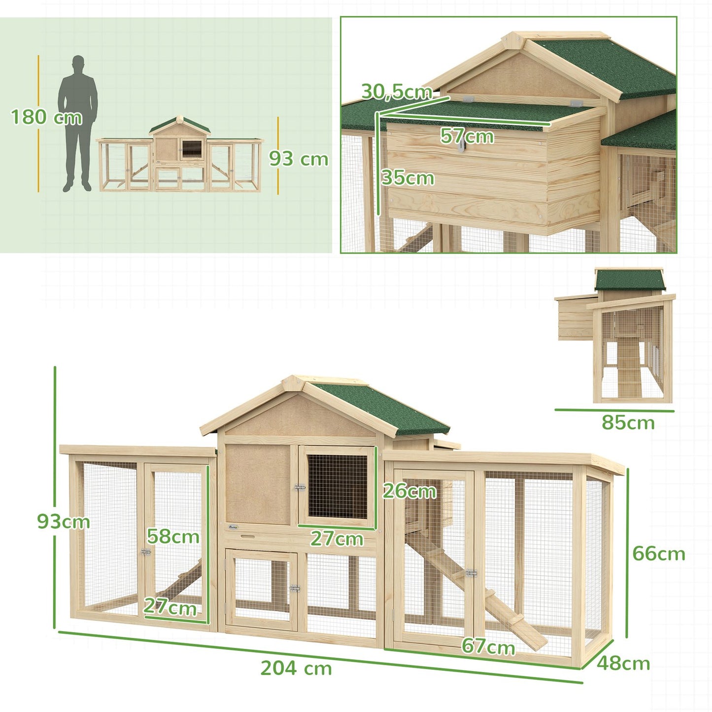 Chicken Coop with Nesting Box & Outdoor Run, Fir Wood