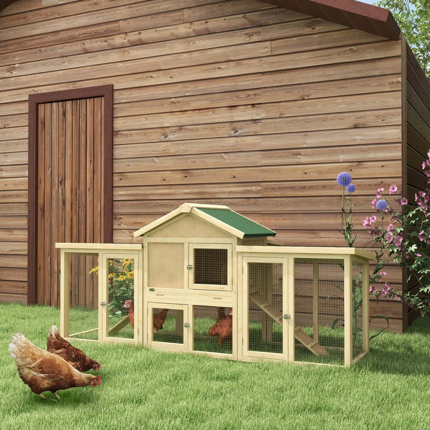 Chicken Coop with Nesting Box & Outdoor Run, Fir Wood