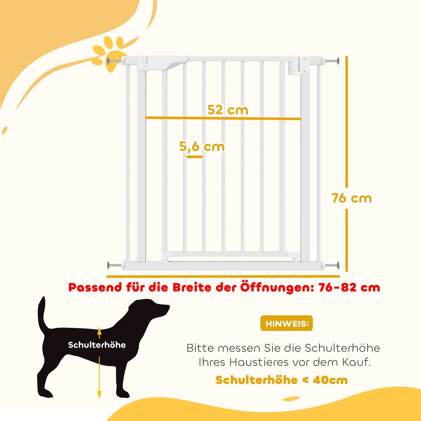 Child Safety Gate, No-Drill, Auto-Close, 76-82cm, White