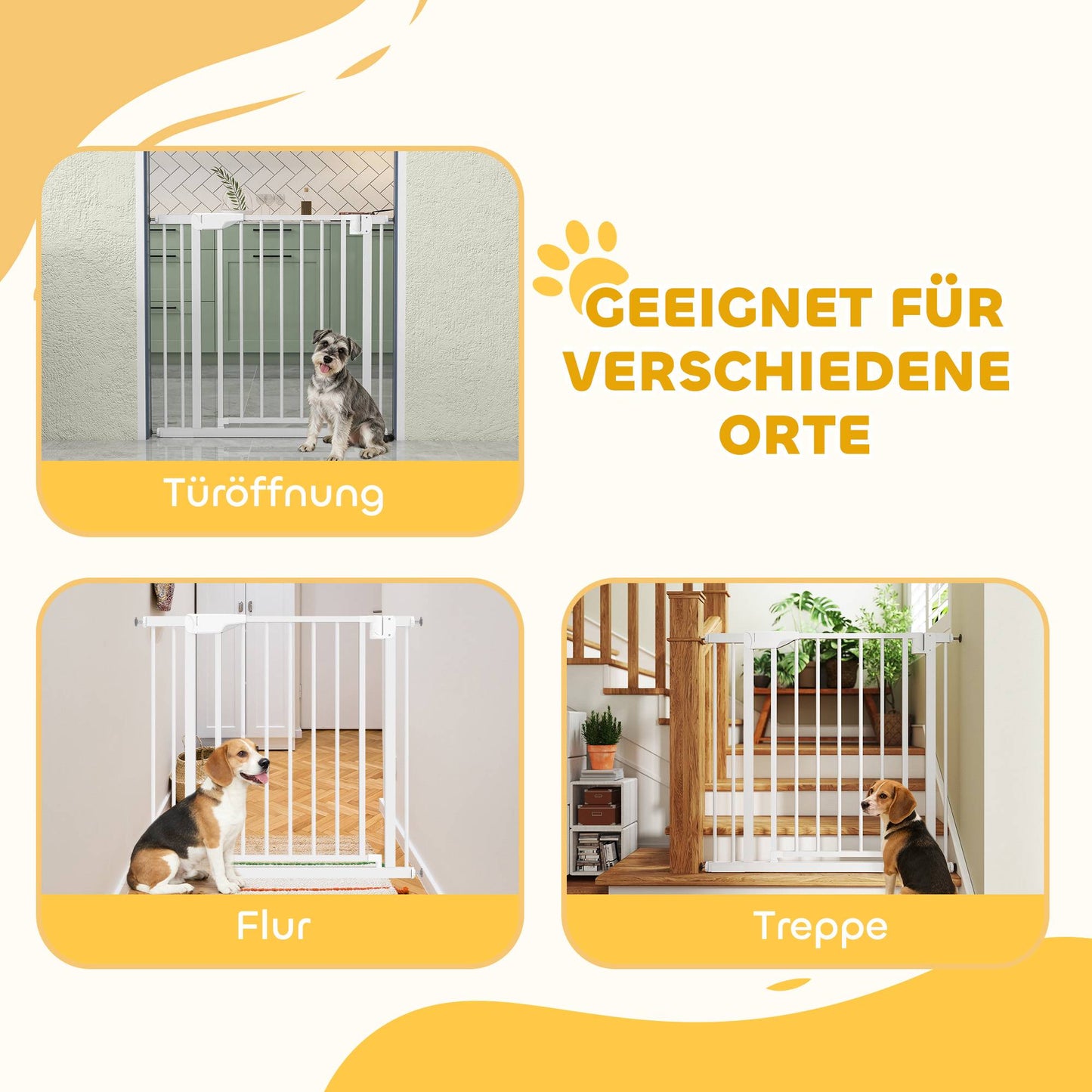 Child Safety Gate, No-Drill, Auto-Close, 76-89x76 cm, White