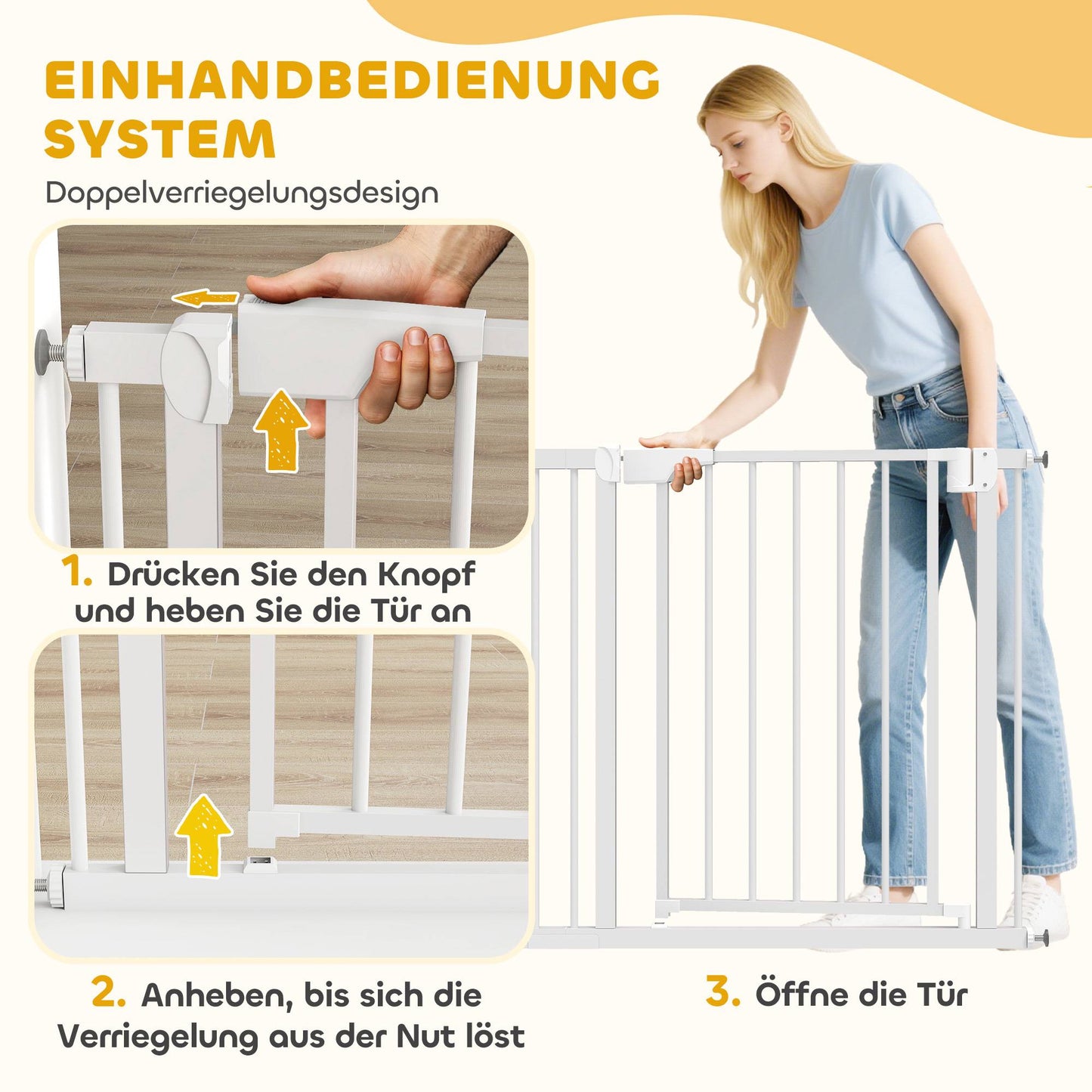 Child Safety Gate, No-Drill, Auto-Close, 76-89x76 cm, White