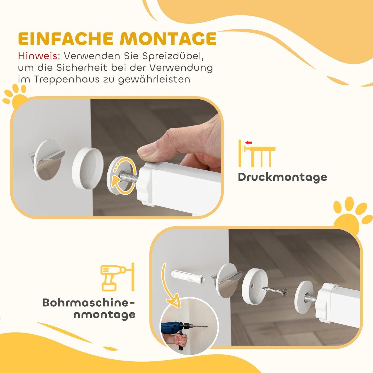 Child Safety Gate, No-Drill, Auto-Close, 76-89x76 cm, White