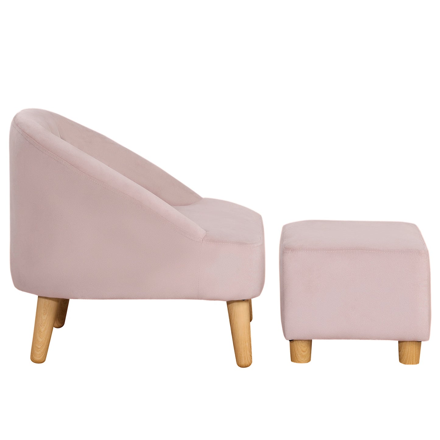 Children's velvet armchair with footstool - Pink, comfortable